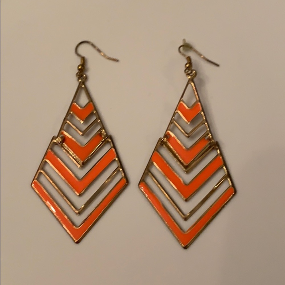 Gold and orange hanging earrings